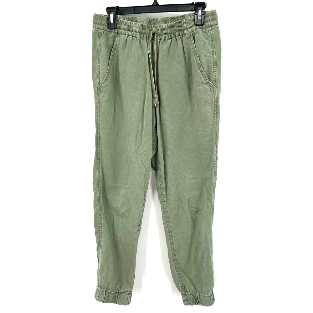 J. Crew Size 2 Tie‎ Waist Linen Jogger Pants Green Elastic Waistband